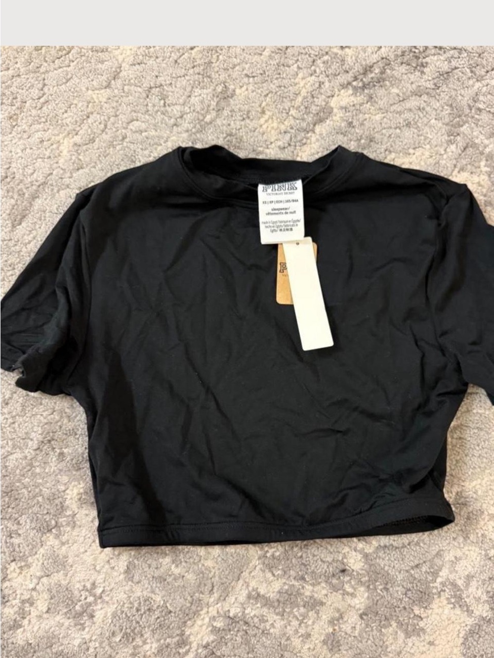 PINK Victoria's Secret Black Cropped Crew sleep Tee with Tag